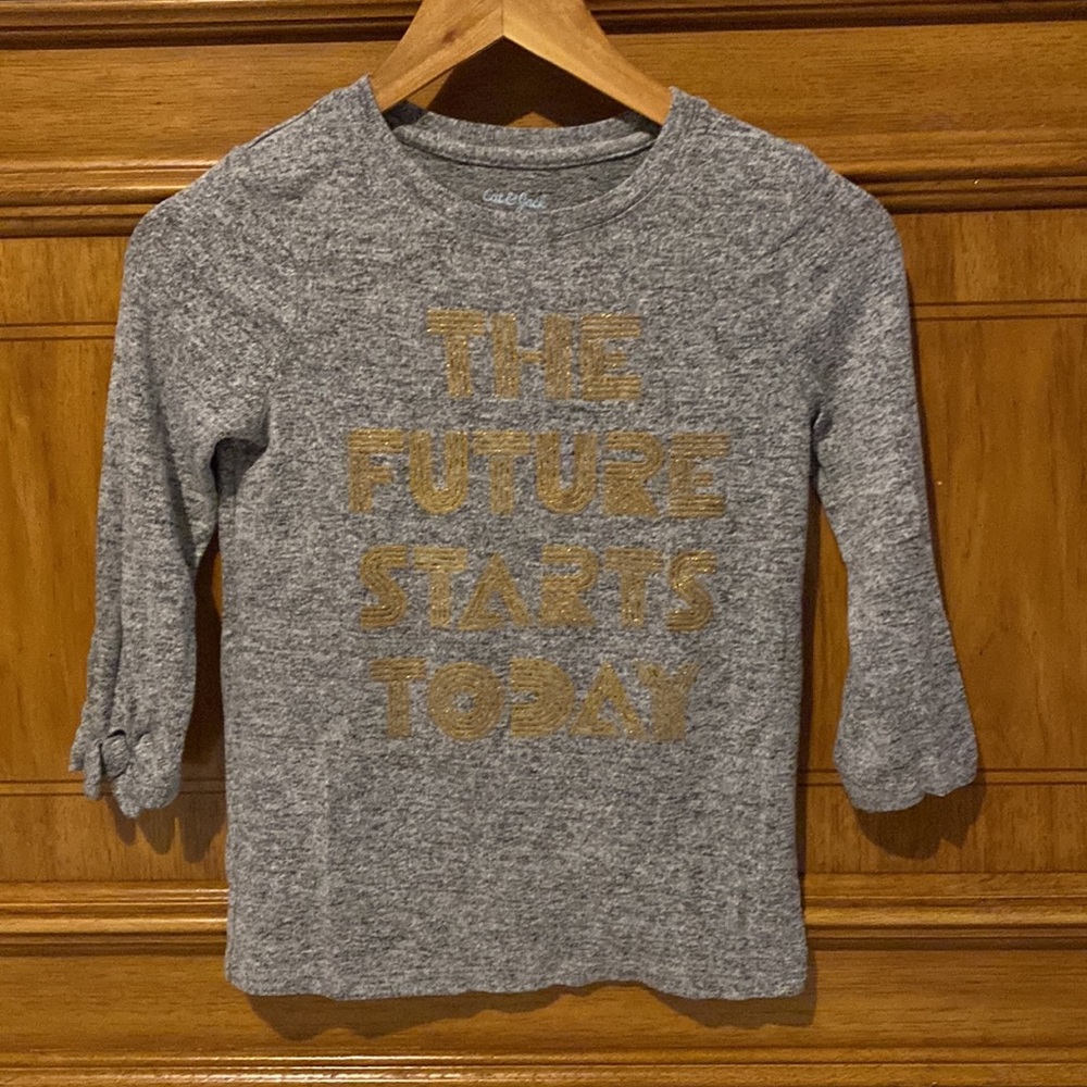 Cat& Jack Girls M 7/8 Gray 3/4 Sleeve Top
